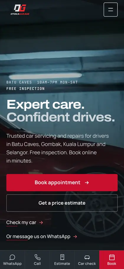 The Otoka Garage website, built by Clicklahh, on a phone